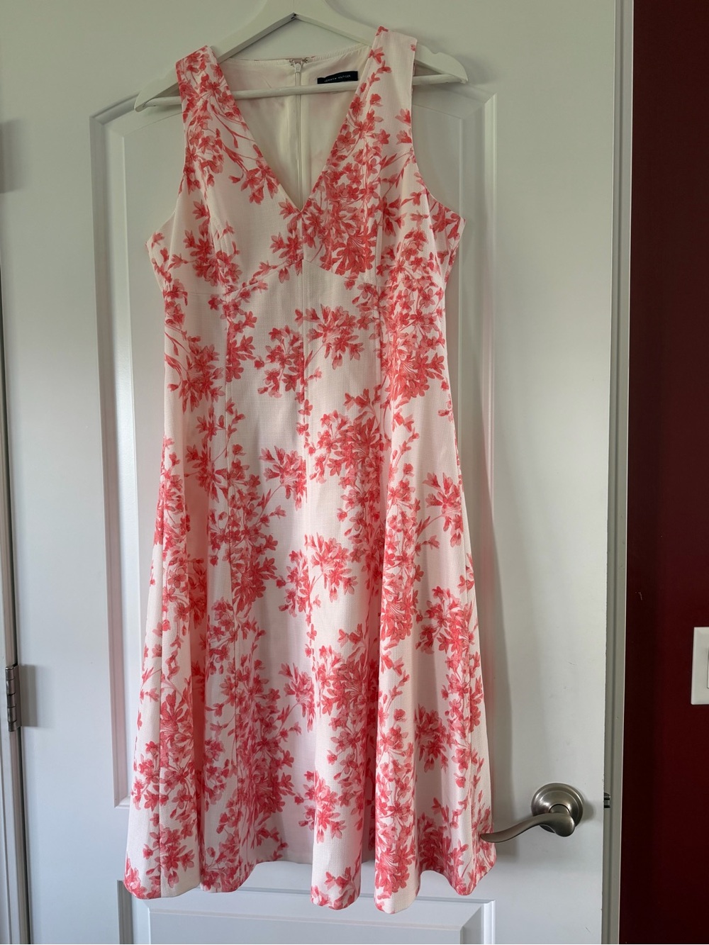 Sleeveless Linen Dress with Coral Floral Print